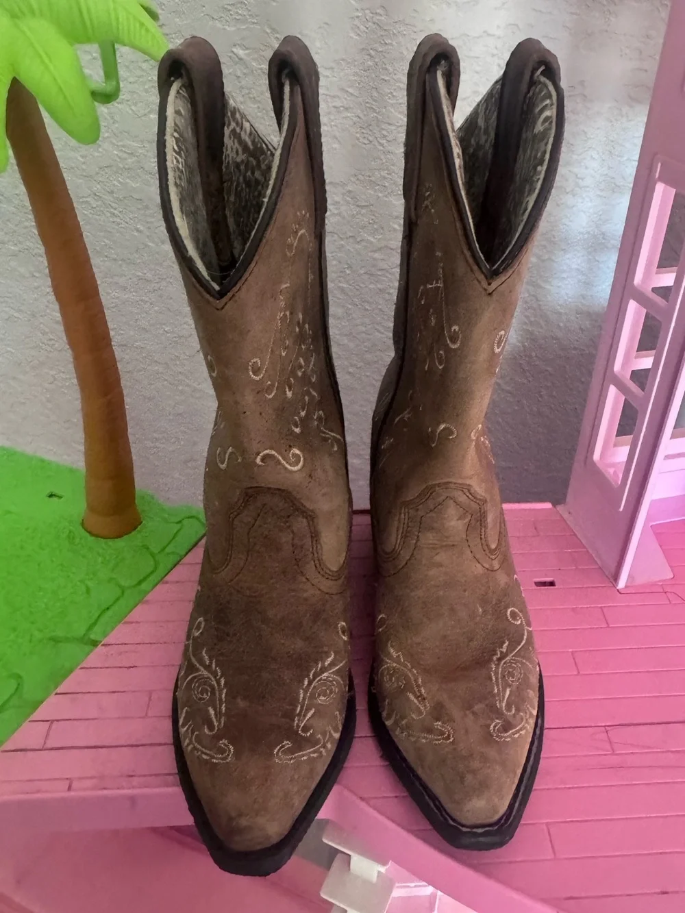 Brown Suede Embroidered Western Cowboy Boots